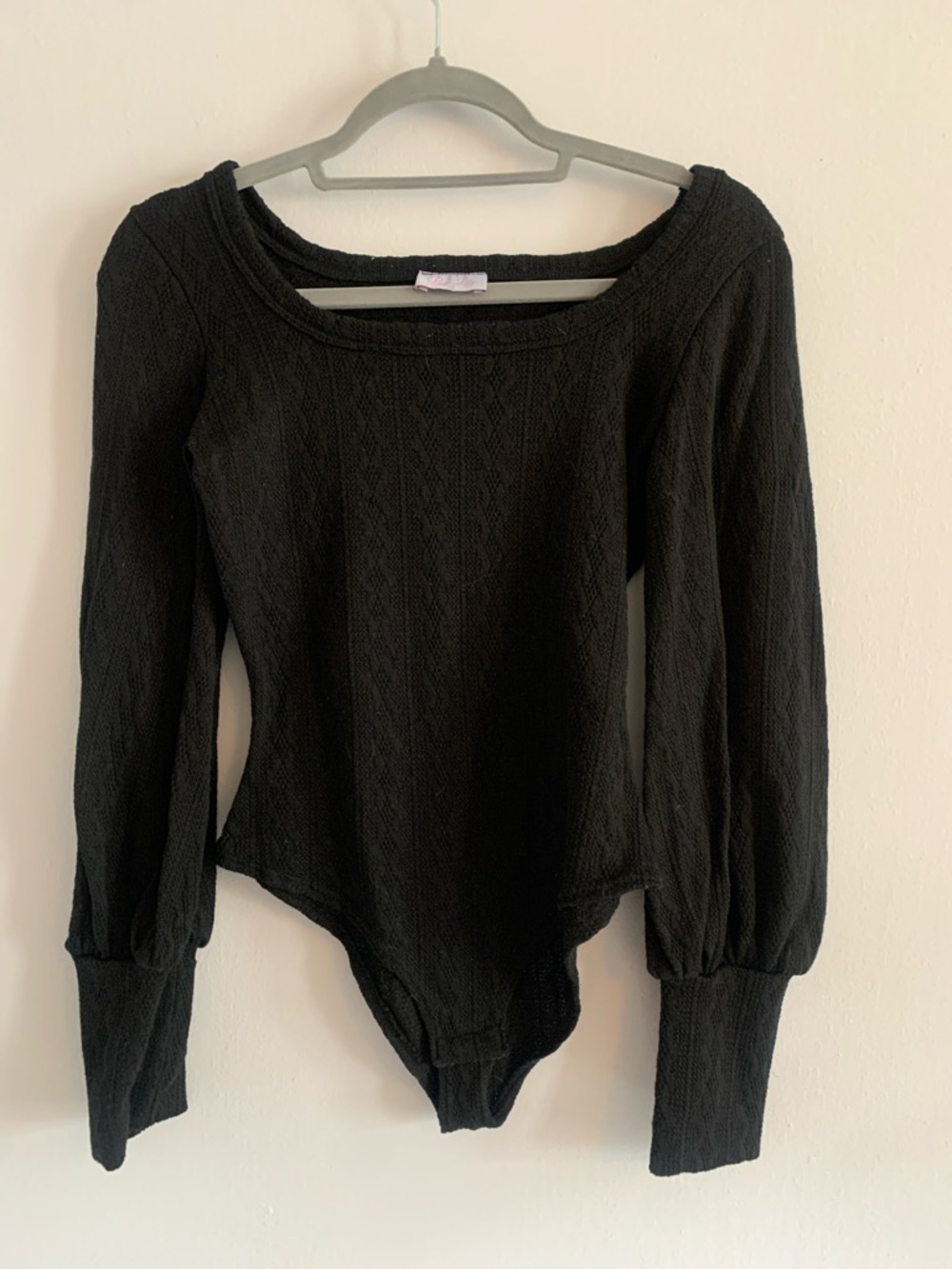 PINK LILY Black Knit bodysuit with Pink Logo Tag